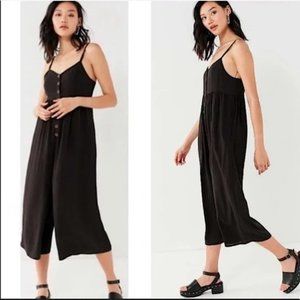 Urban Outfitters Tootsie Cropped Wide Leg Jumpsuit Black Button Front V-Neck